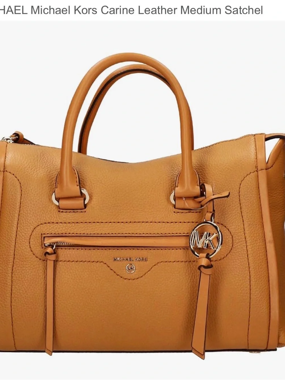 Michael Kors Carine Pebbled Leather Satchel in Tan Brown